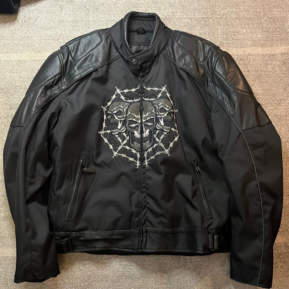 Nexgen Motorcycle Riding Jacket Mens 2XL Reflective Skull Leather Textile Biker
